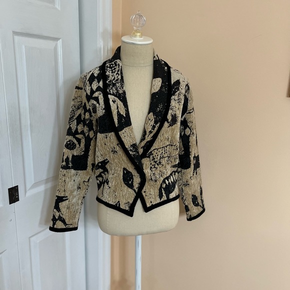 Vintage Limelight Bolero Woven Black & Cream Jacket X-Small - Picture 3 of 11